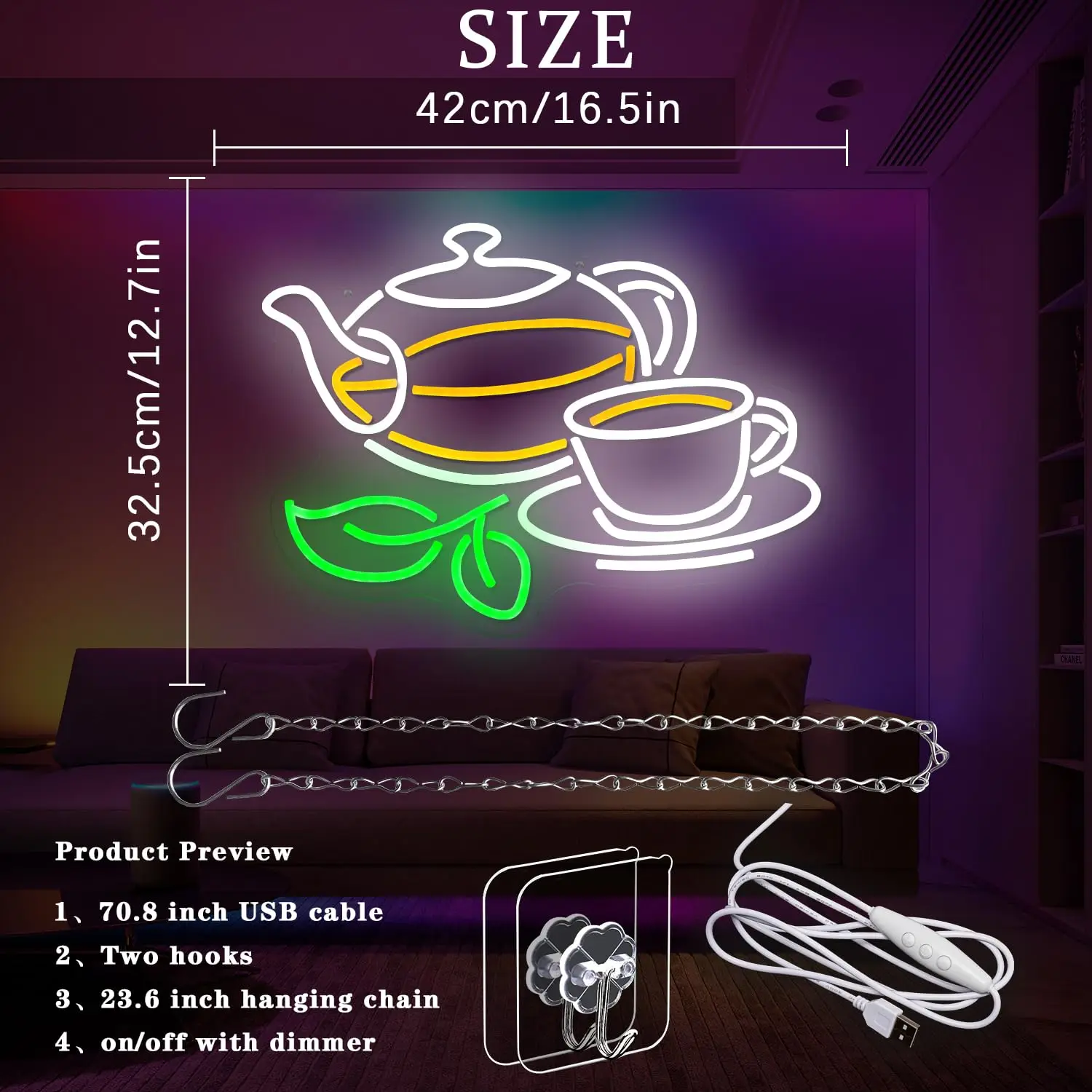 Insegna al neon per tè, teiera - Coffee Tea Plantation recensione e prezzo
